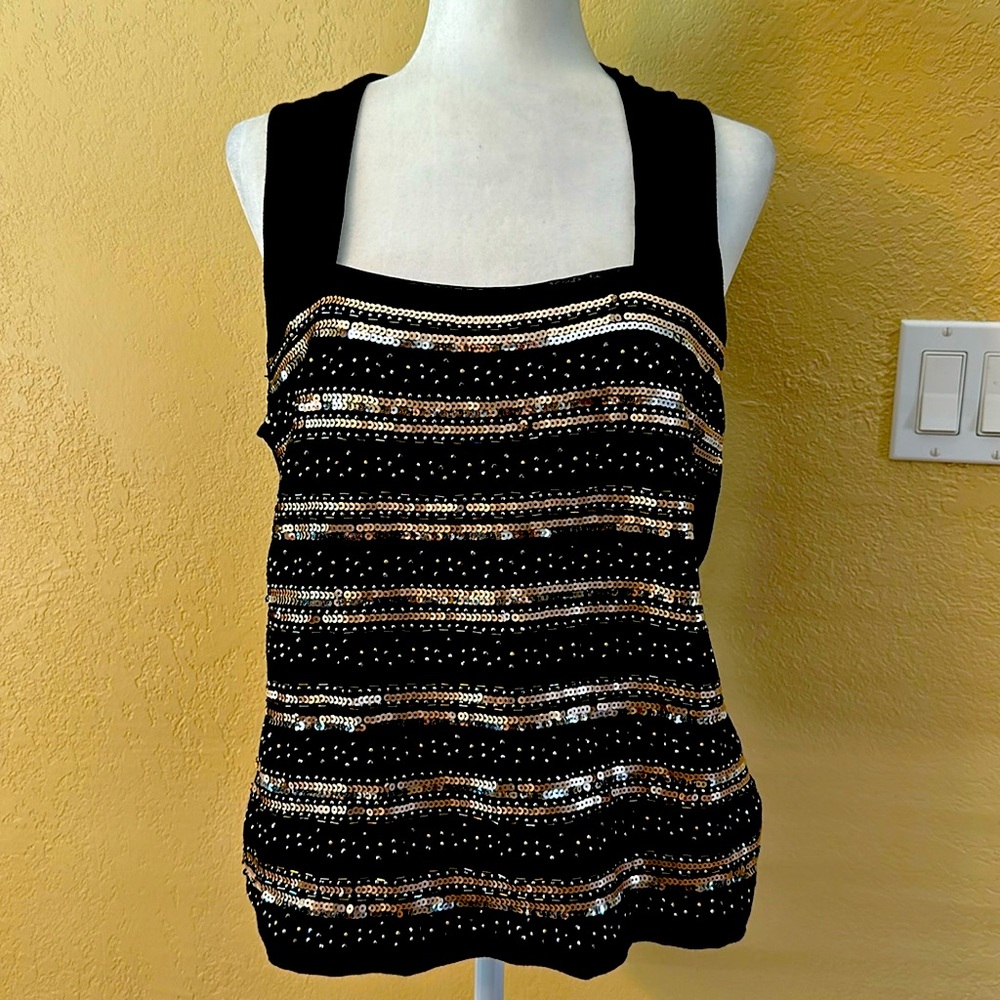 Black tank top with gold and silver beating